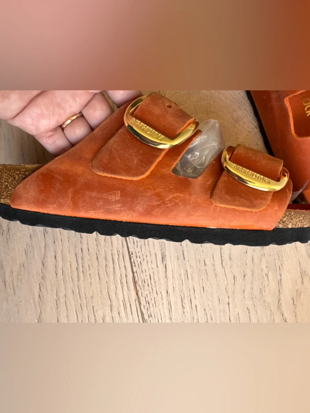 Birkenstock Arizona Big Buckle Two-Strap Sandals in Burnt Orange and Gold Sz: 39 - Picture 9 of 9